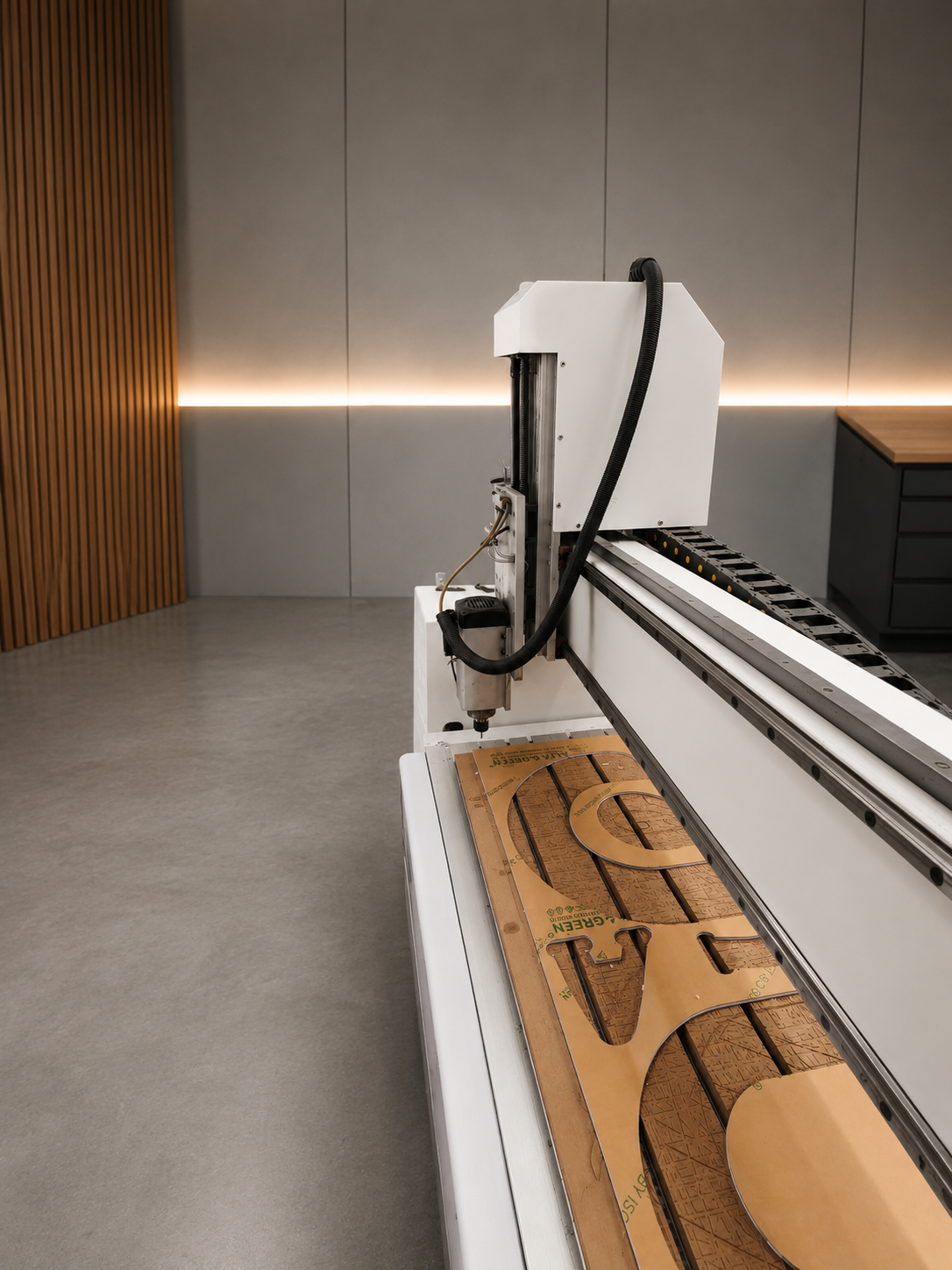 Close view of CNC router head in operation